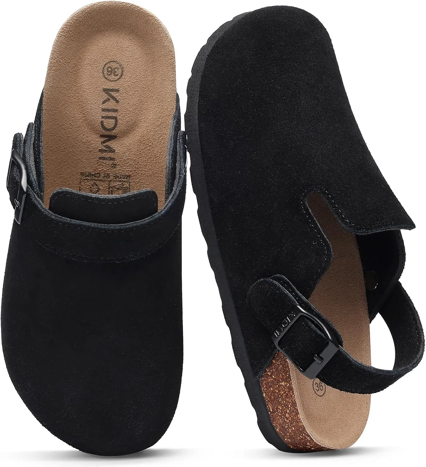 KIDMI Women's Suede Clogs with Adjustable Strap Cork Footbed Leather Mules Slip on Potato Shoes