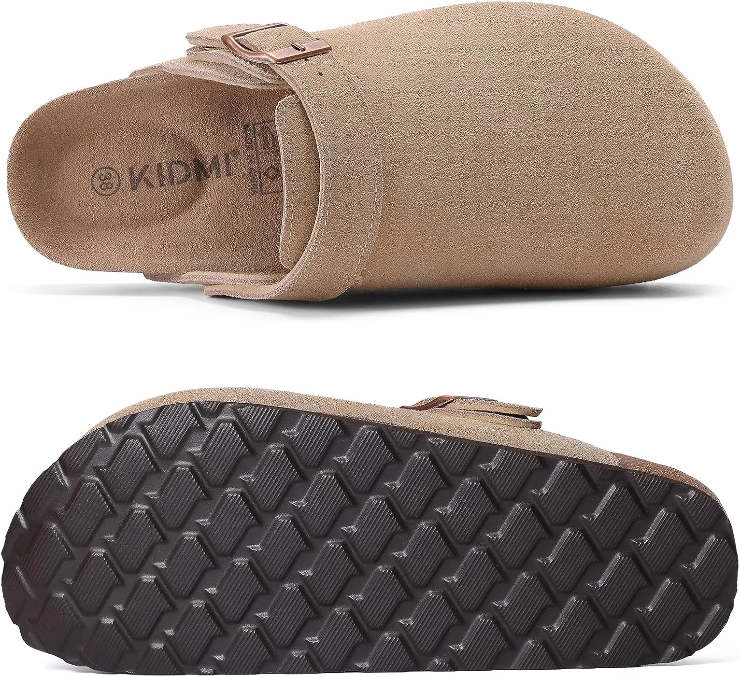KIDMI Women's Suede Clogs with Adjustable Strap Cork Footbed Leather Mules Slip on Potato Shoes