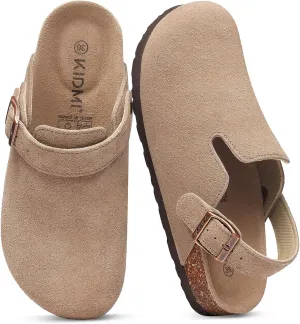 KIDMI Women's Suede Clogs with Adjustable Strap Cork Footbed Leather Mules Slip on Potato Shoes