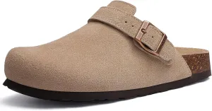 KIDMI Women's Suede Clogs with Adjustable Strap Cork Footbed Leather Mules Slip on Potato Shoes