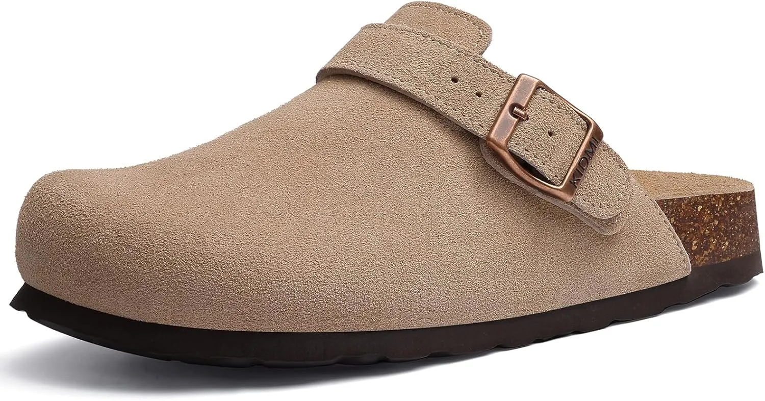 KIDMI Women's Suede Clogs with Adjustable Strap Cork Footbed Leather Mules Slip on Potato Shoes