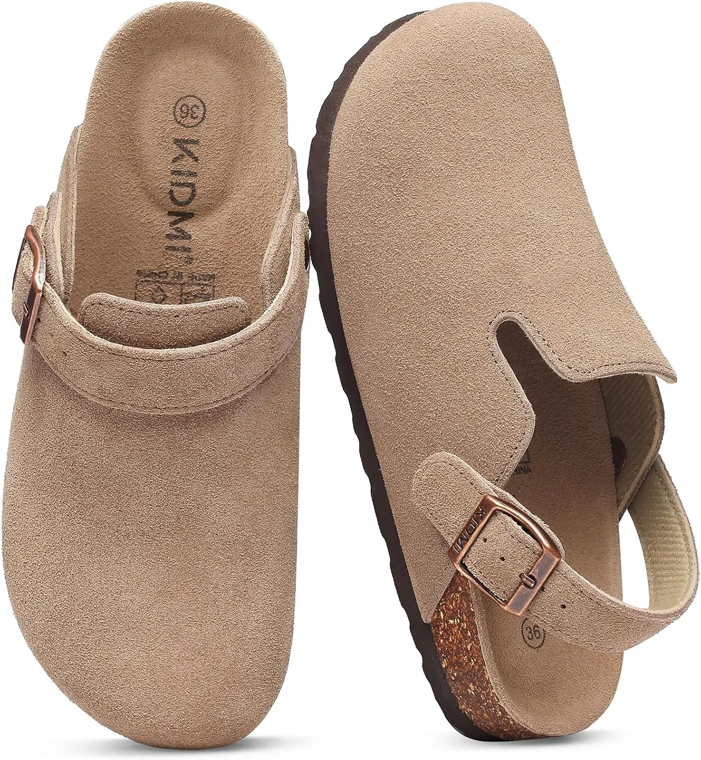 KIDMI Women's Suede Clogs with Adjustable Strap Cork Footbed Leather Mules Slip on Potato Shoes