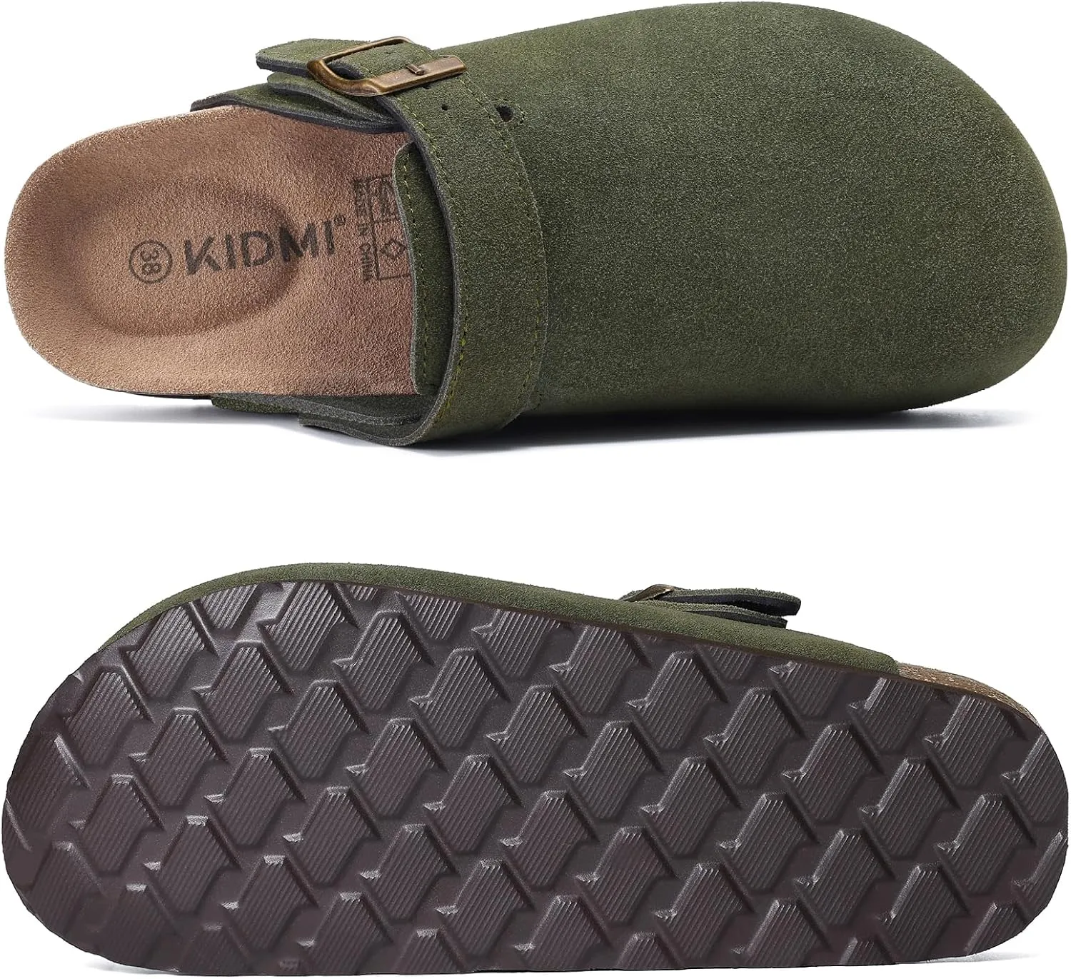 KIDMI Women's Suede Clogs with Adjustable Strap Cork Footbed Leather Mules Slip on Potato Shoes