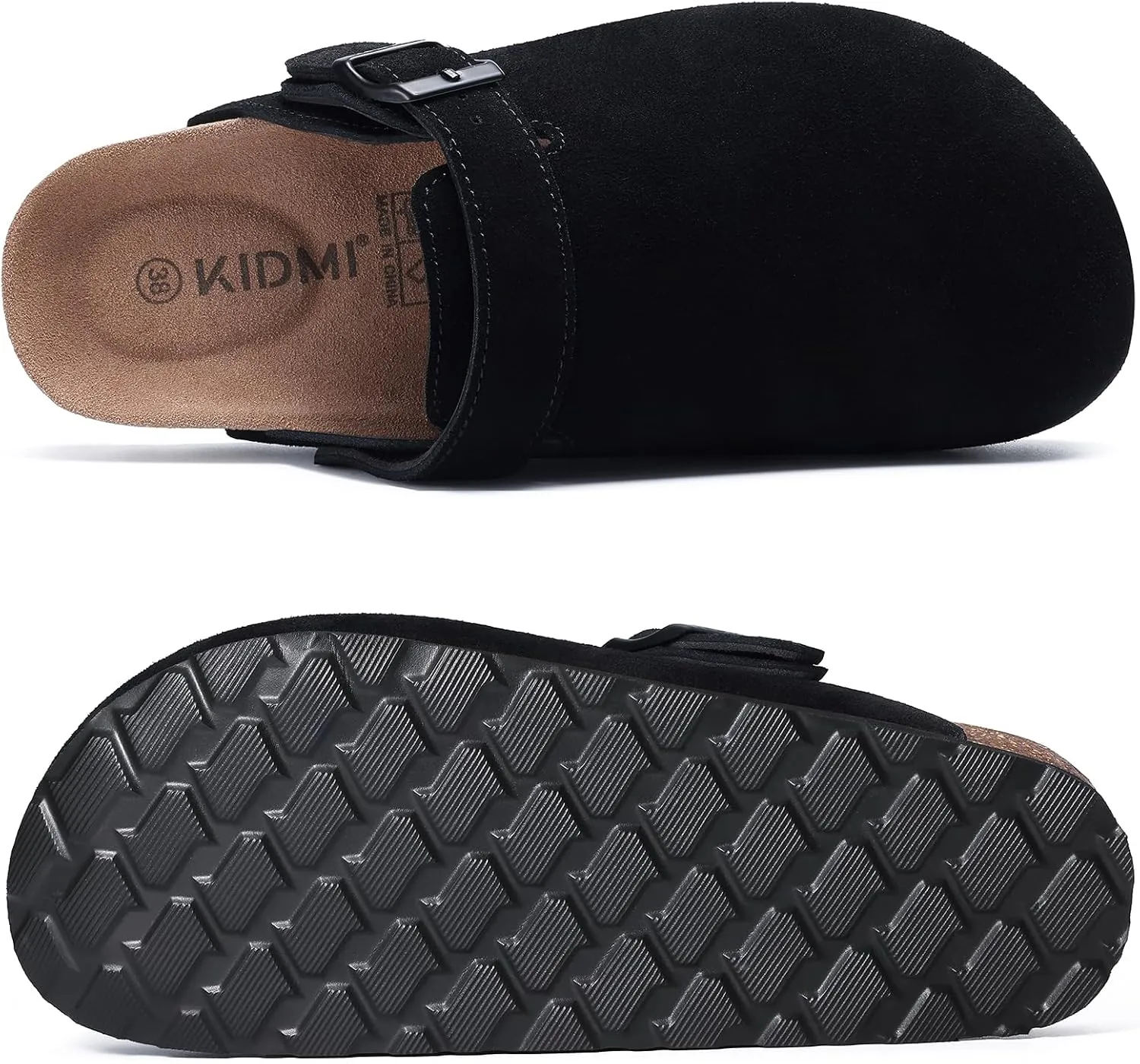 KIDMI Women's Suede Clogs with Adjustable Strap Cork Footbed Leather Mules Slip on Potato Shoes
