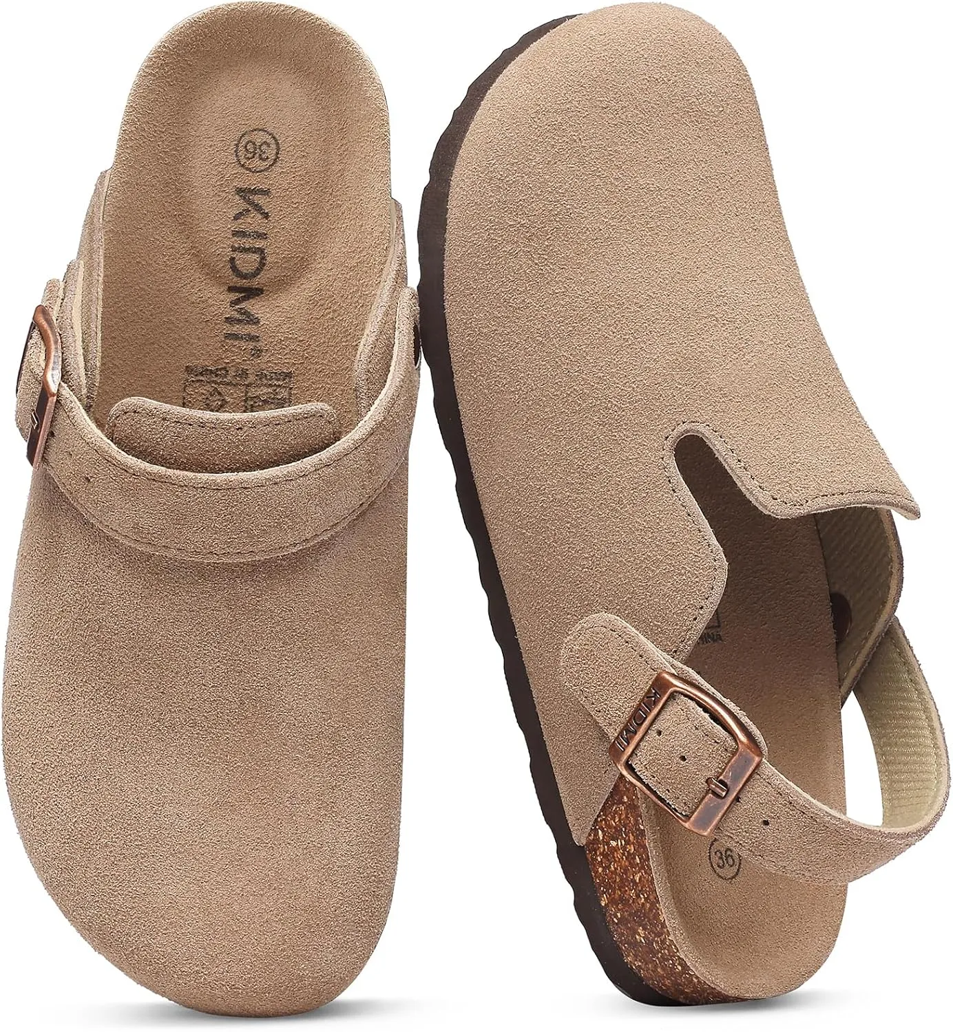 KIDMI Women's Suede Clogs with Adjustable Strap Cork Footbed Leather Mules Slip on Potato Shoes