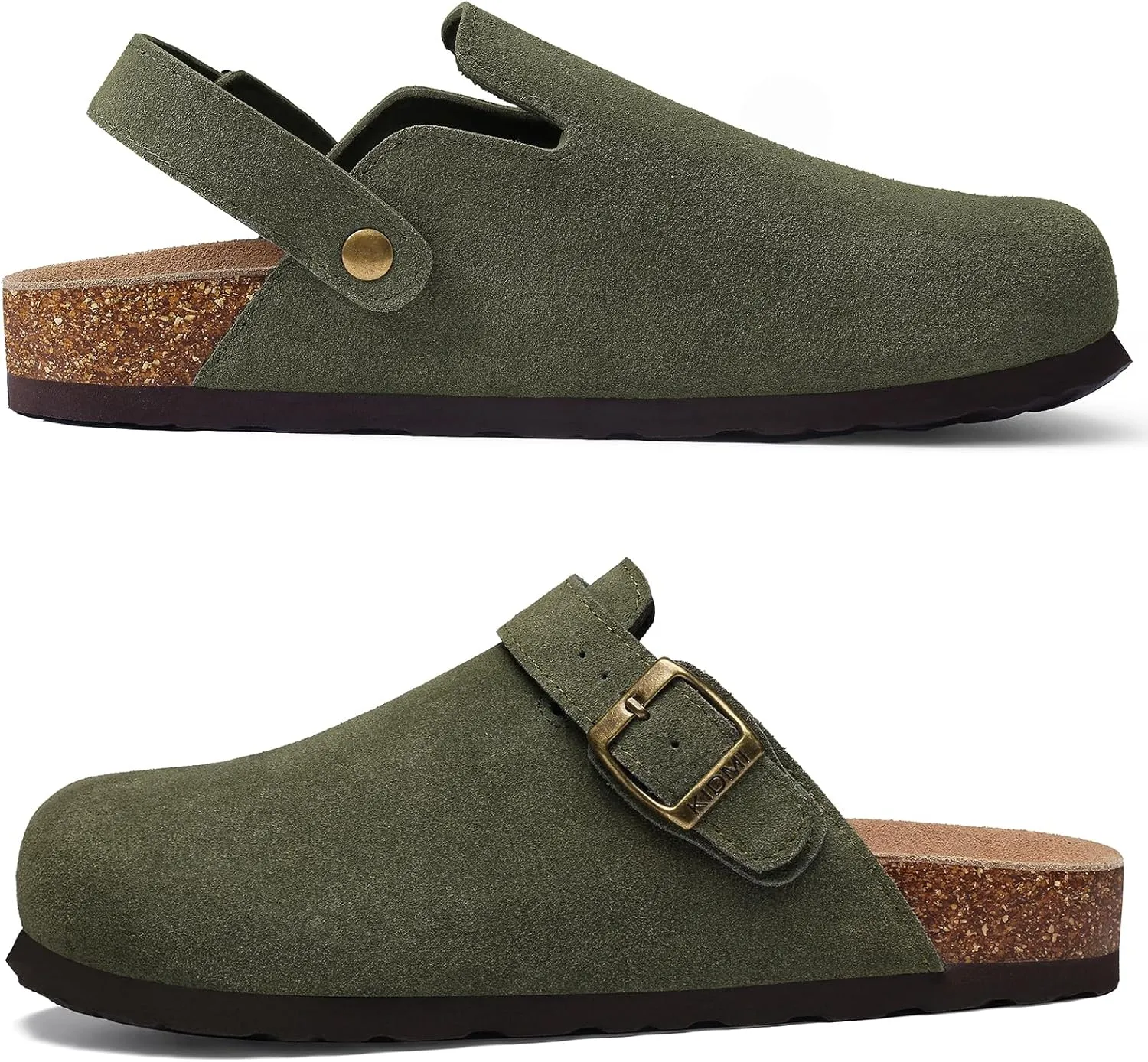 KIDMI Women's Suede Clogs with Adjustable Strap Cork Footbed Leather Mules Slip on Potato Shoes