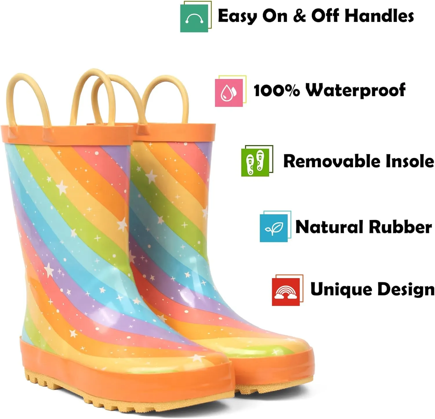 landchief Toddler Rain Boots, Kids Rain Boots Waterproof Rubber Boots for Girls and Boys with Fun Patterns and Easy-On Handles