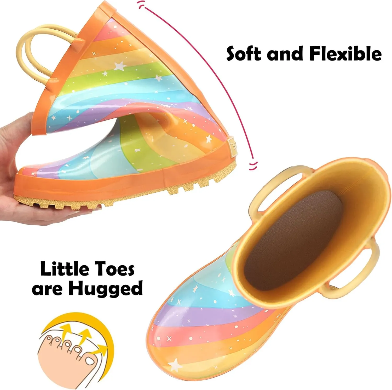 landchief Toddler Rain Boots, Kids Rain Boots Waterproof Rubber Boots for Girls and Boys with Fun Patterns and Easy-On Handles