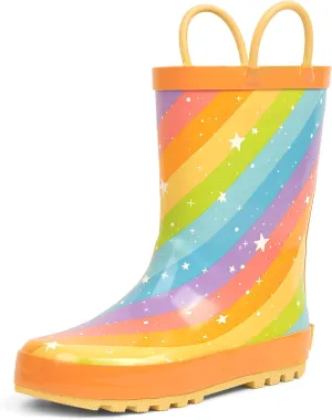 landchief Toddler Rain Boots, Kids Rain Boots Waterproof Rubber Boots for Girls and Boys with Fun Patterns and Easy-On Handles