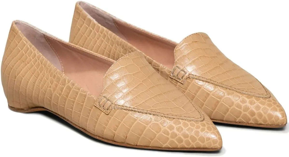 LEHOOR Women Casual Pointed Toe Loafer Flats Shoes Slip On Suede Penny Loafers Flat Heel Closed Pointy Toe Driver Coach Office Loafers Crocodile Snakeskin Flats Dressy Comfort Fall Retro 4-11 M US
