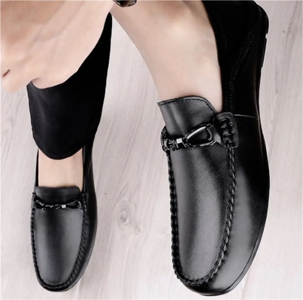 Loafers for Men Round Toe Leather Loafer Shoes Flexible Comfortable Lightweight Wedding Slip-on