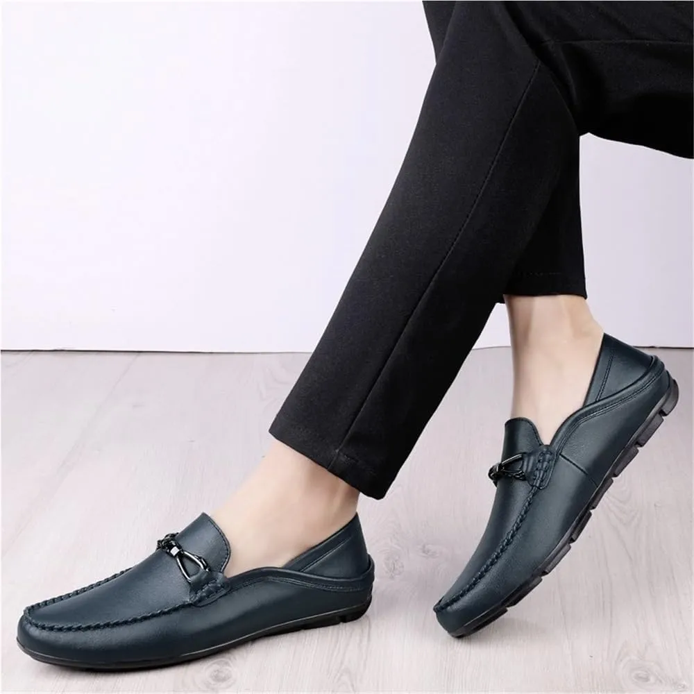 Loafers for Men Round Toe Leather Loafer Shoes Flexible Comfortable Lightweight Wedding Slip-on