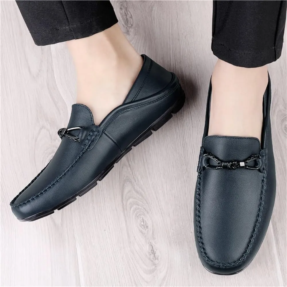 Loafers for Men Round Toe Leather Loafer Shoes Flexible Comfortable Lightweight Wedding Slip-on