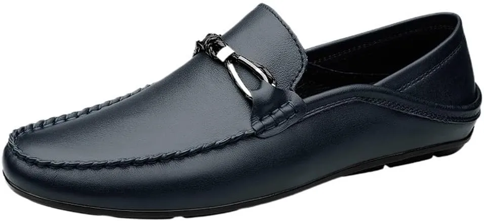 Loafers for Men Round Toe Leather Loafer Shoes Flexible Comfortable Lightweight Wedding Slip-on