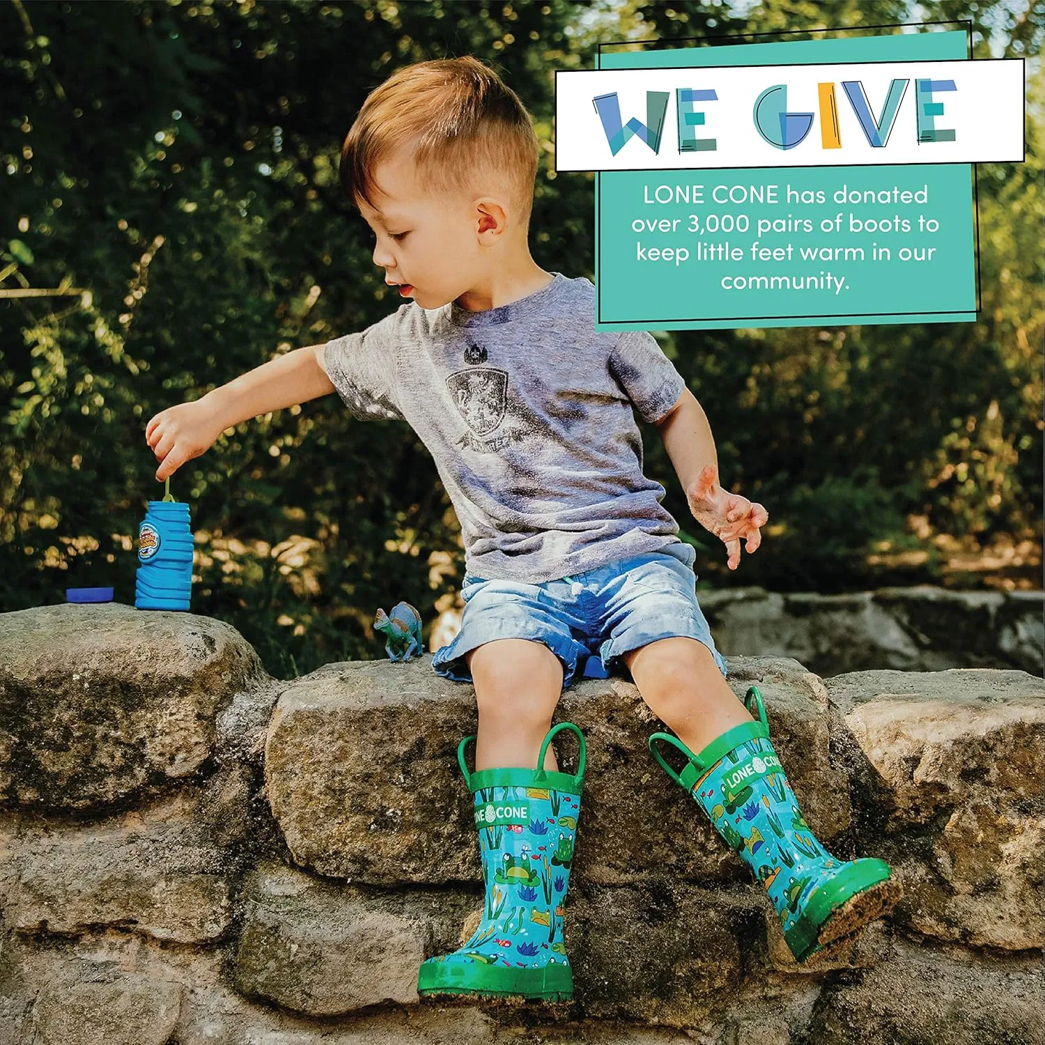 Lone Cone Kids Rain Boots for Girls & Boys – Waterproof Natural Rubber Toddler Rain Boots with Non-Slip Outsole & Easy Pull Handles – Solid, Pattern & Glitter Designs