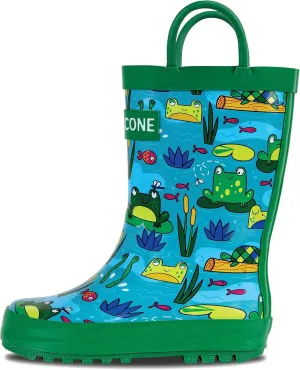 Lone Cone Kids Rain Boots for Girls & Boys – Waterproof Natural Rubber Toddler Rain Boots with Non-Slip Outsole & Easy Pull Handles – Solid, Pattern & Glitter Designs