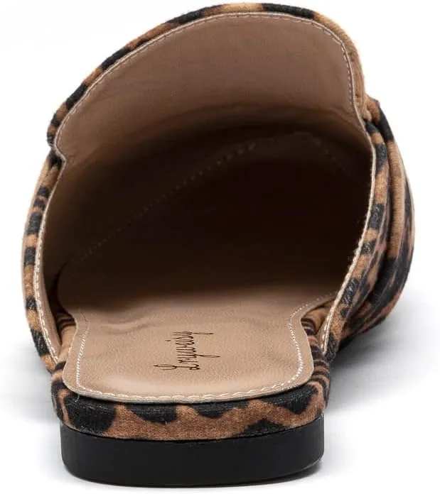 Lryweisy Women Suede Mules Comfortable Flat Mule Backless Slides with Decorative Chain