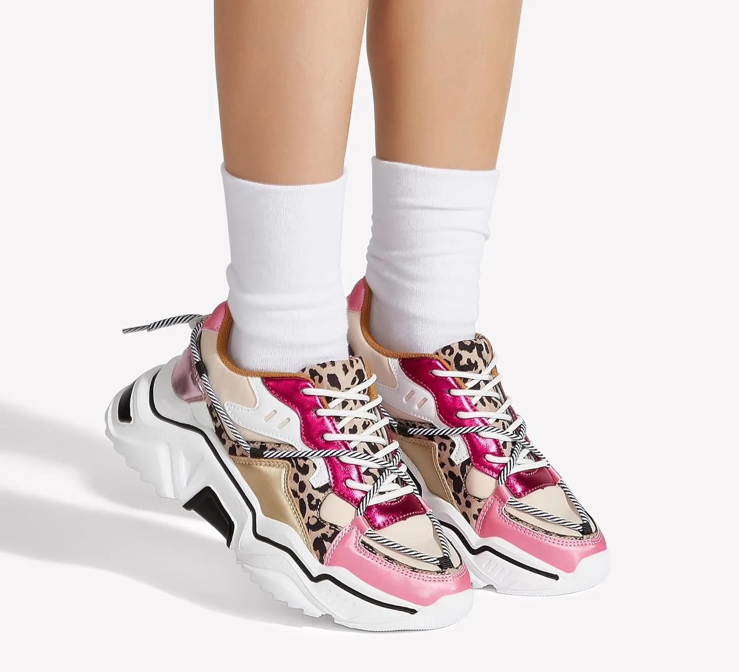 LUCKY STEP Women's Platform Colorful Fashion Sneakers Retro Colorblock Stylish Cute Chunky Dad Walking Shoes