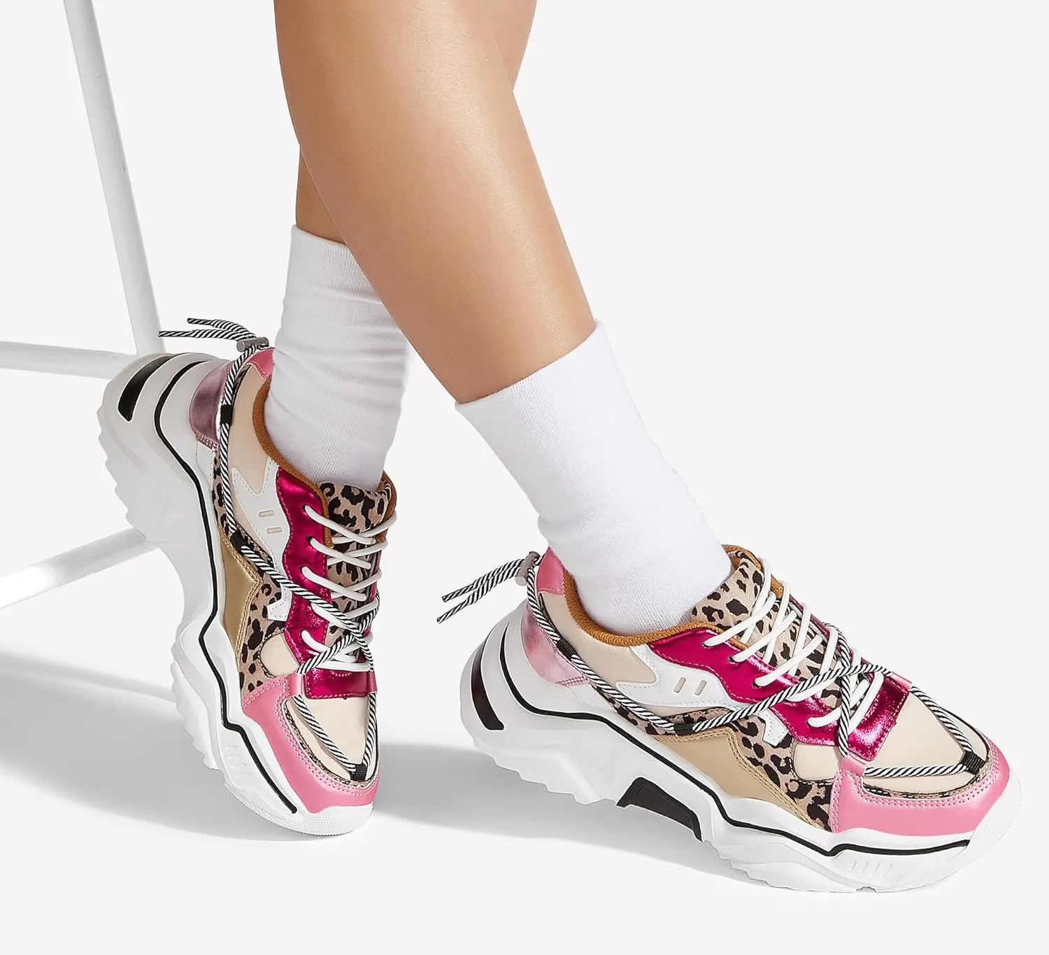 LUCKY STEP Women's Platform Colorful Fashion Sneakers Retro Colorblock Stylish Cute Chunky Dad Walking Shoes