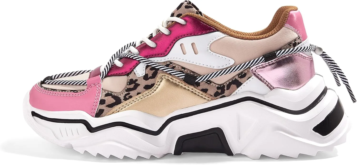 LUCKY STEP Women's Platform Colorful Fashion Sneakers Retro Colorblock Stylish Cute Chunky Dad Walking Shoes