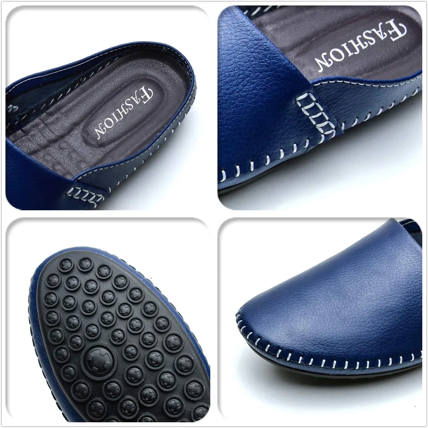 Men's Classic Leather Slippers Office Casual House Slip On Backless Loafers
