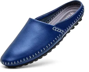 Men's Classic Leather Slippers Office Casual House Slip On Backless Loafers