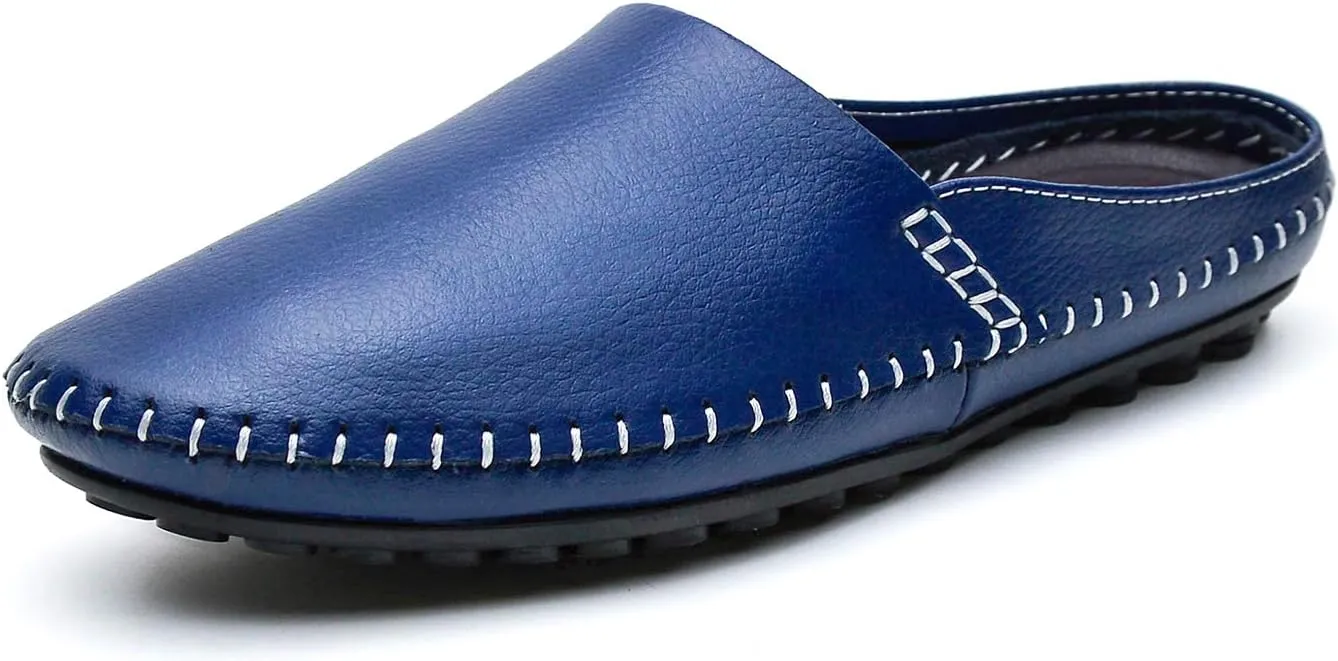 Men's Classic Leather Slippers Office Casual House Slip On Backless Loafers