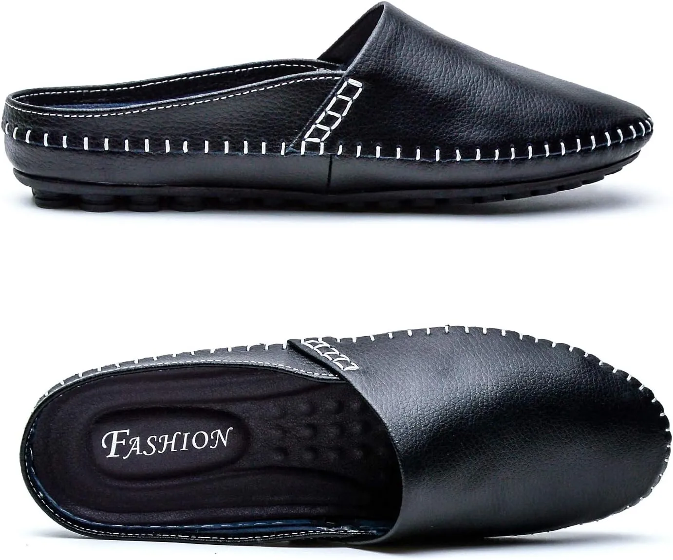 Men's Classic Leather Slippers Office Casual House Slip On Backless Loafers