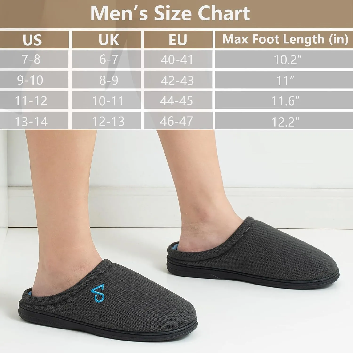 Men's Cozy House Slippers Indoor Shoes Memory Foam Insoles & Rubber Soles