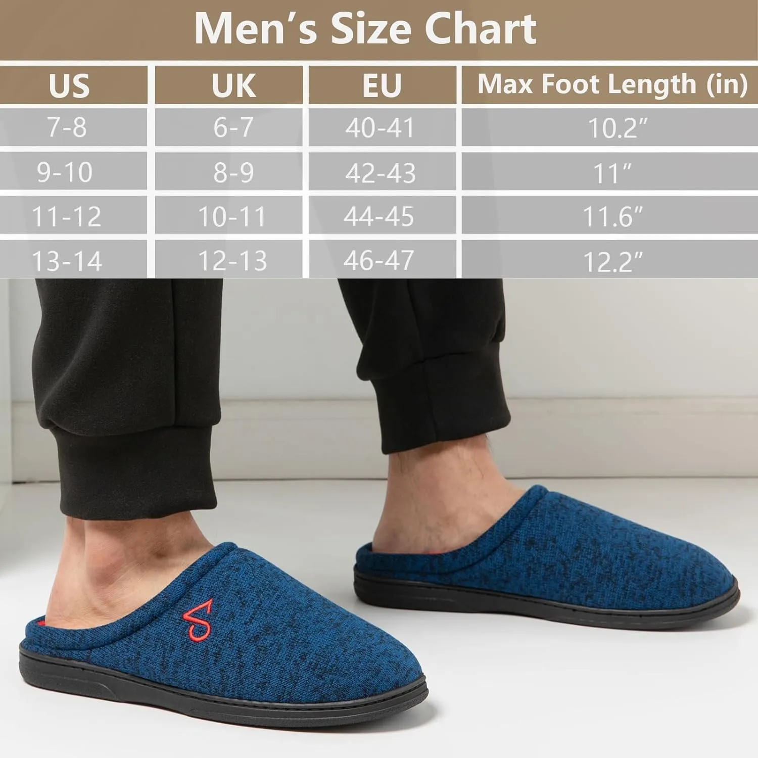 Men's Cozy House Slippers Indoor Shoes Memory Foam Insoles & Rubber Soles