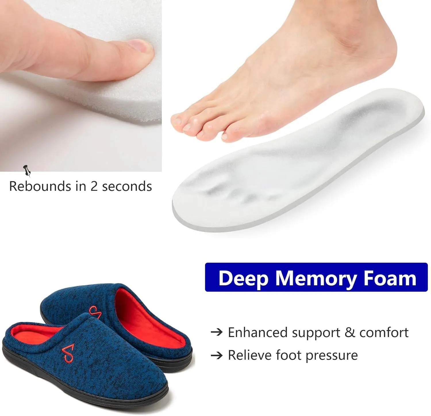 Men's Cozy House Slippers Indoor Shoes Memory Foam Insoles & Rubber Soles