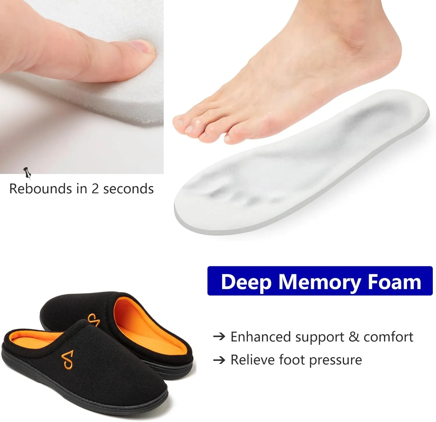 Men's Cozy House Slippers Indoor Shoes Memory Foam Insoles & Rubber Soles