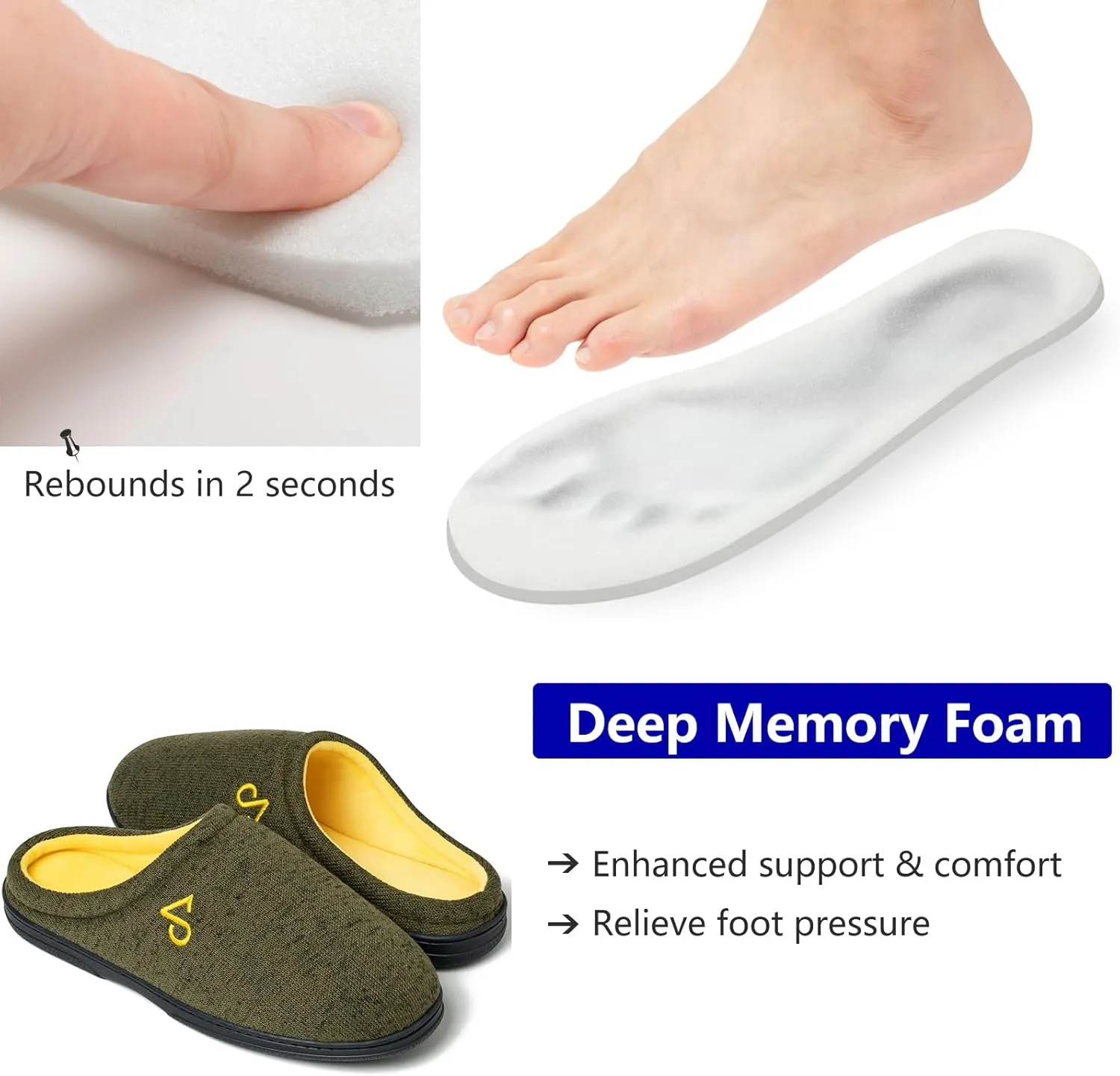 Men's Cozy House Slippers Indoor Shoes Memory Foam Insoles & Rubber Soles