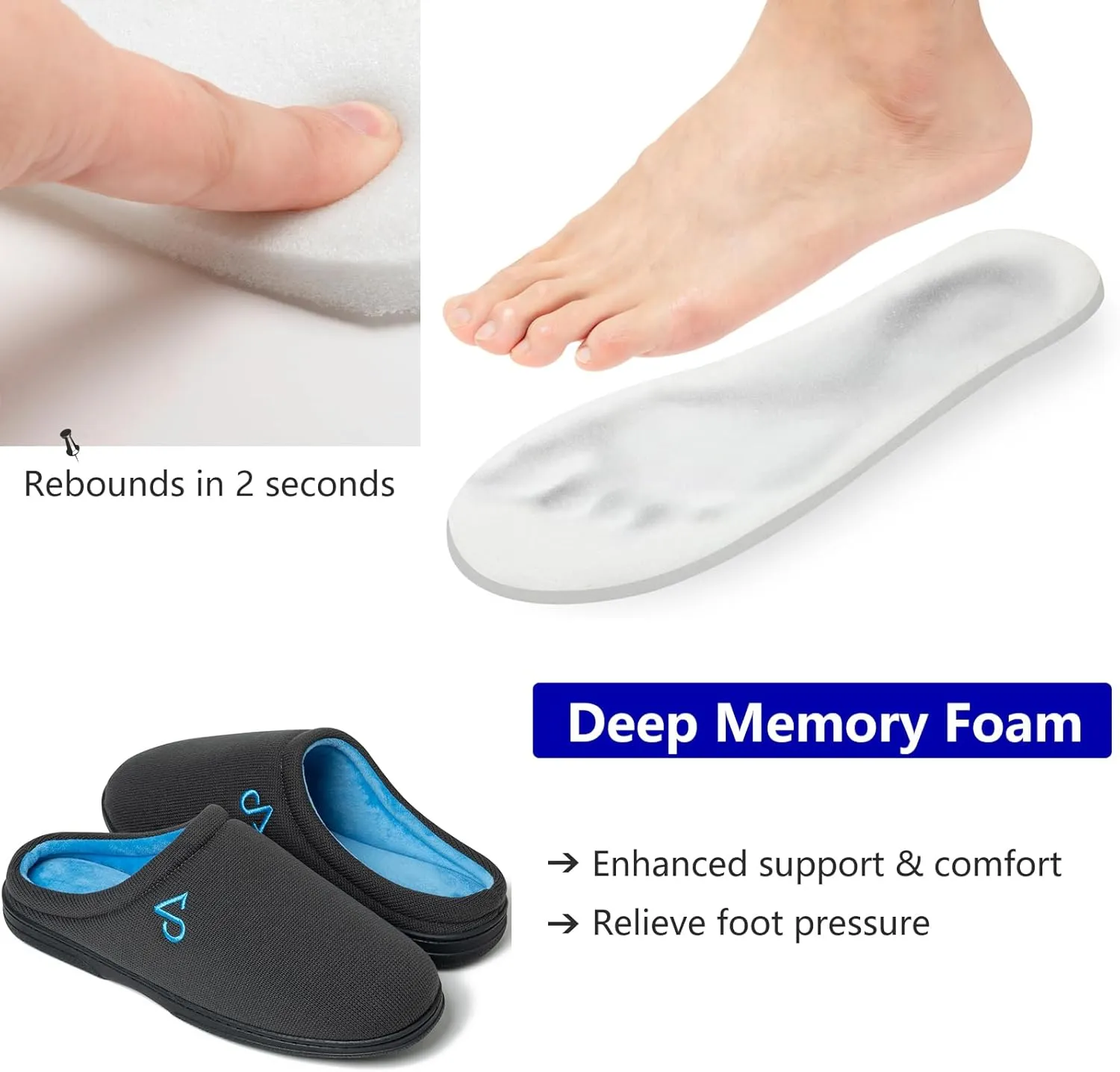 Men's Cozy House Slippers Indoor Shoes Memory Foam Insoles & Rubber Soles