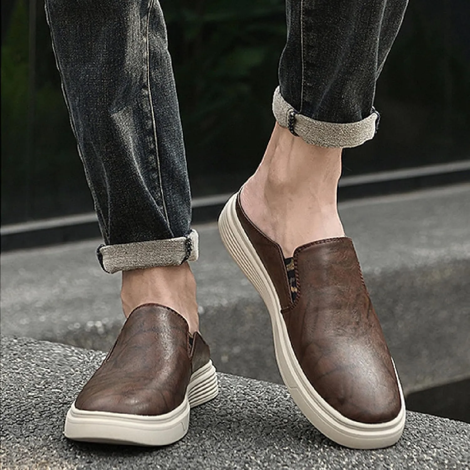 Men's Genuine Leather Slip-on Clog Shoes Comfort Soft Leather Summer Casual Mules Wear-resistant Platform Outdoor Walking Driving Loafers