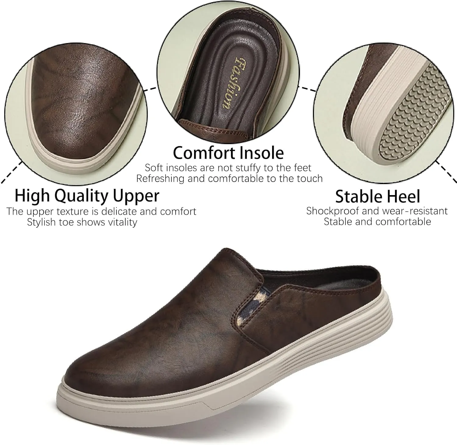 Men's Genuine Leather Slip-on Clog Shoes Comfort Soft Leather Summer Casual Mules Wear-resistant Platform Outdoor Walking Driving Loafers
