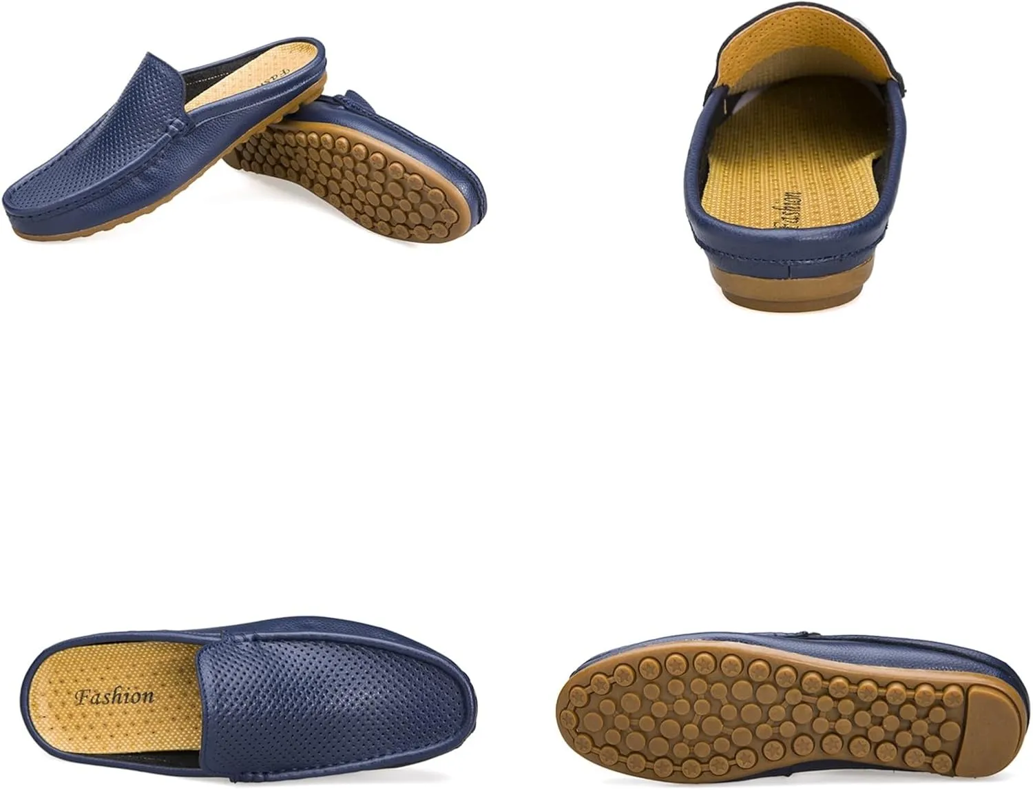 Men's Hollow Leather Slip On Mules Clog Slippers Casual Round Toe Backless Flat Loafers Dress Shoes for Walking Wedding