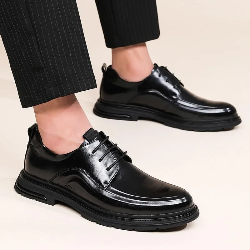 Men's Leather Lace Up Platform Block Heel Business Oxford Shoes Tuxedo Derby Shoe