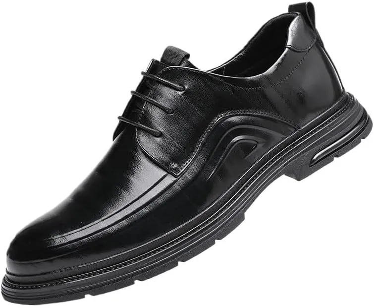 Men's Leather Lace Up Platform Block Heel Business Oxford Shoes Tuxedo Derby Shoe