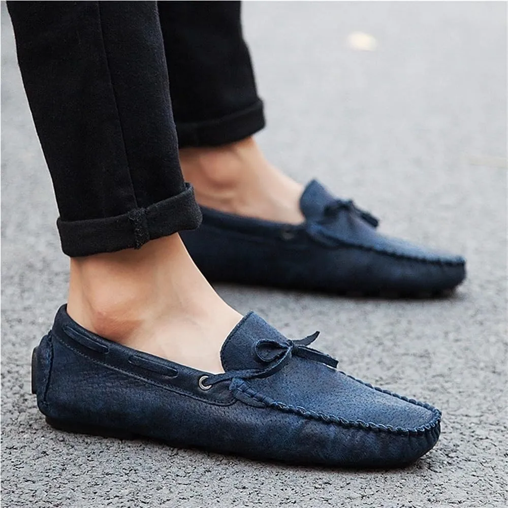 Mens Loafers Genuine Leather Stitching Details Anti-Slip Lightweight Flexible Flat Heel Resistant Classic Casual Deck Shoes