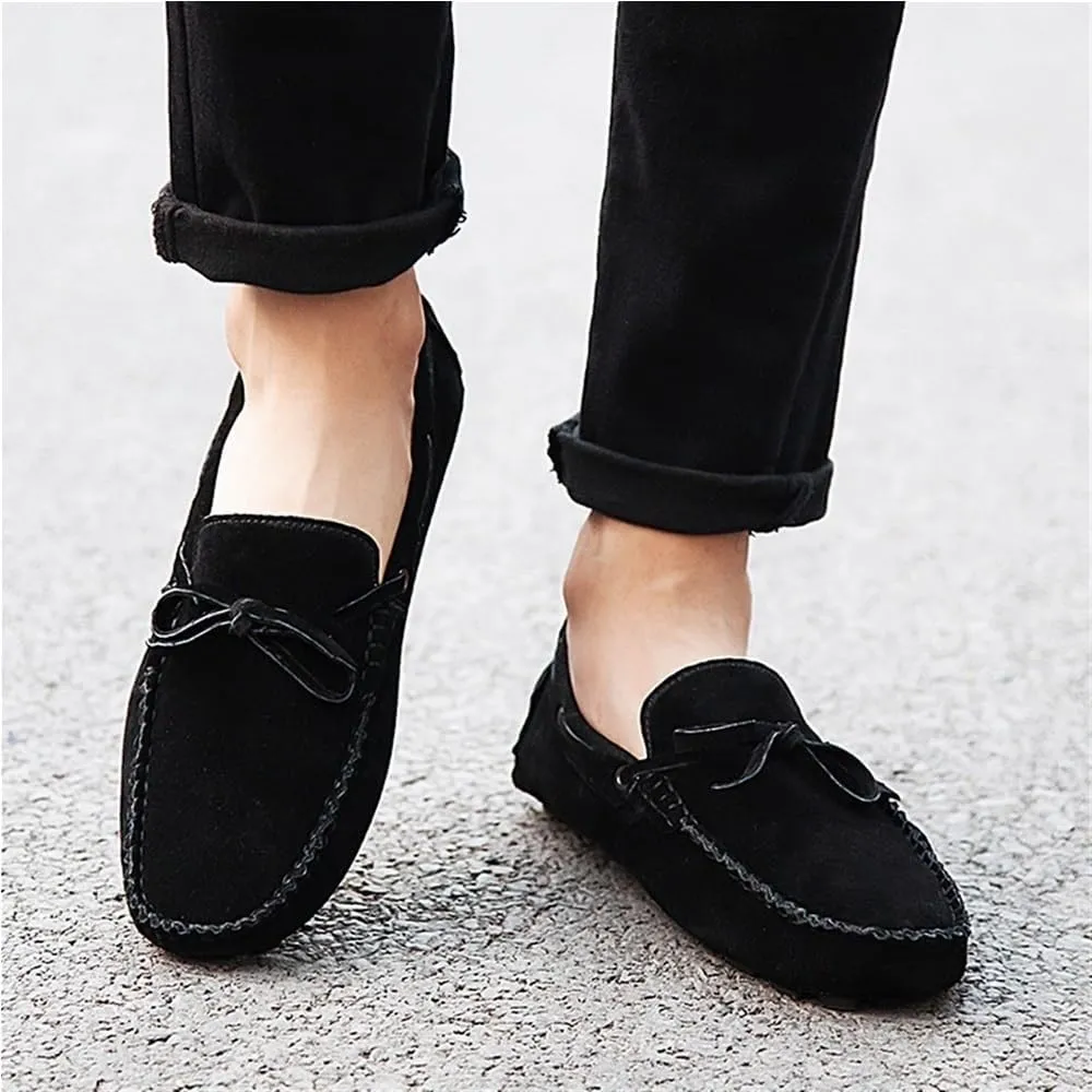 Mens Loafers Genuine Leather Stitching Details Anti-Slip Lightweight Flexible Flat Heel Resistant Classic Casual Deck Shoes