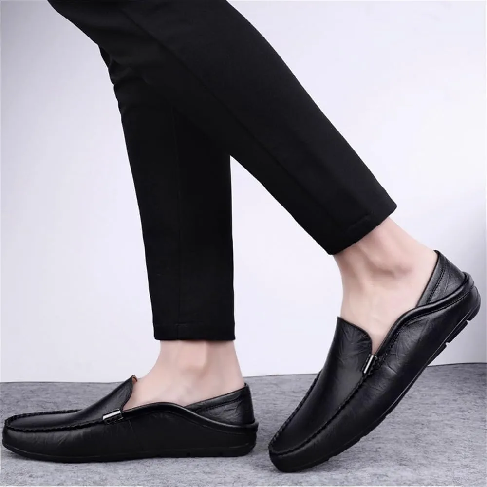 Men's Loafers Shoes Round Toe Leather Comfortable Flexible Resistant Party Wedding Slip On