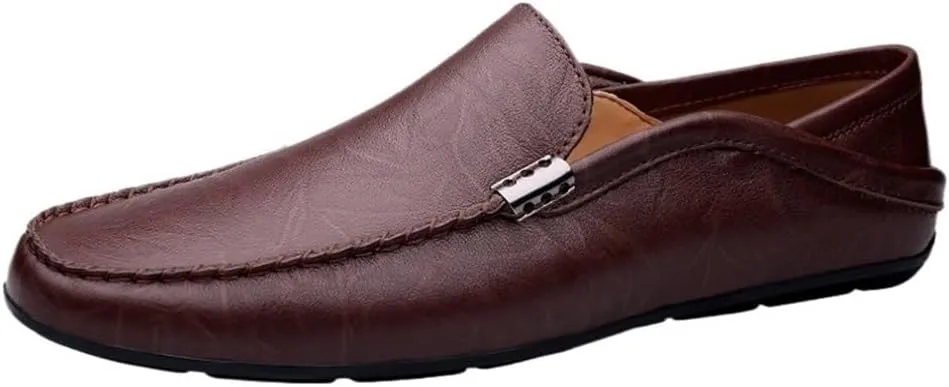Men's Loafers Shoes Round Toe Leather Comfortable Flexible Resistant Party Wedding Slip On