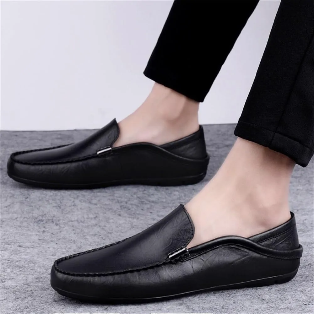 Men's Loafers Shoes Round Toe Leather Comfortable Flexible Resistant Party Wedding Slip On