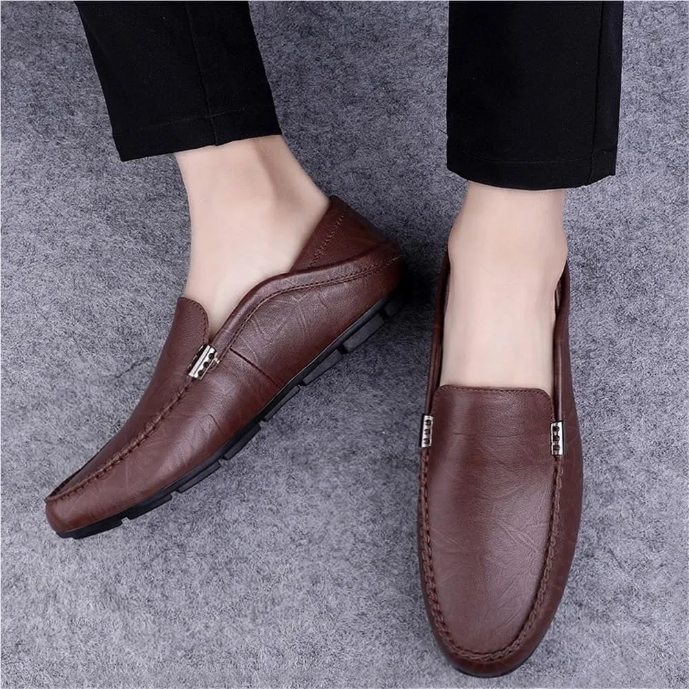 Men's Loafers Shoes Round Toe Leather Comfortable Flexible Resistant Party Wedding Slip On