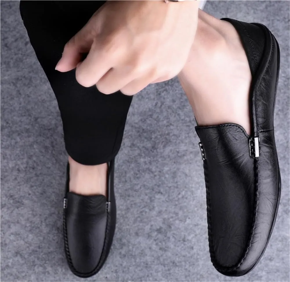 Men's Loafers Shoes Round Toe Leather Comfortable Flexible Resistant Party Wedding Slip On