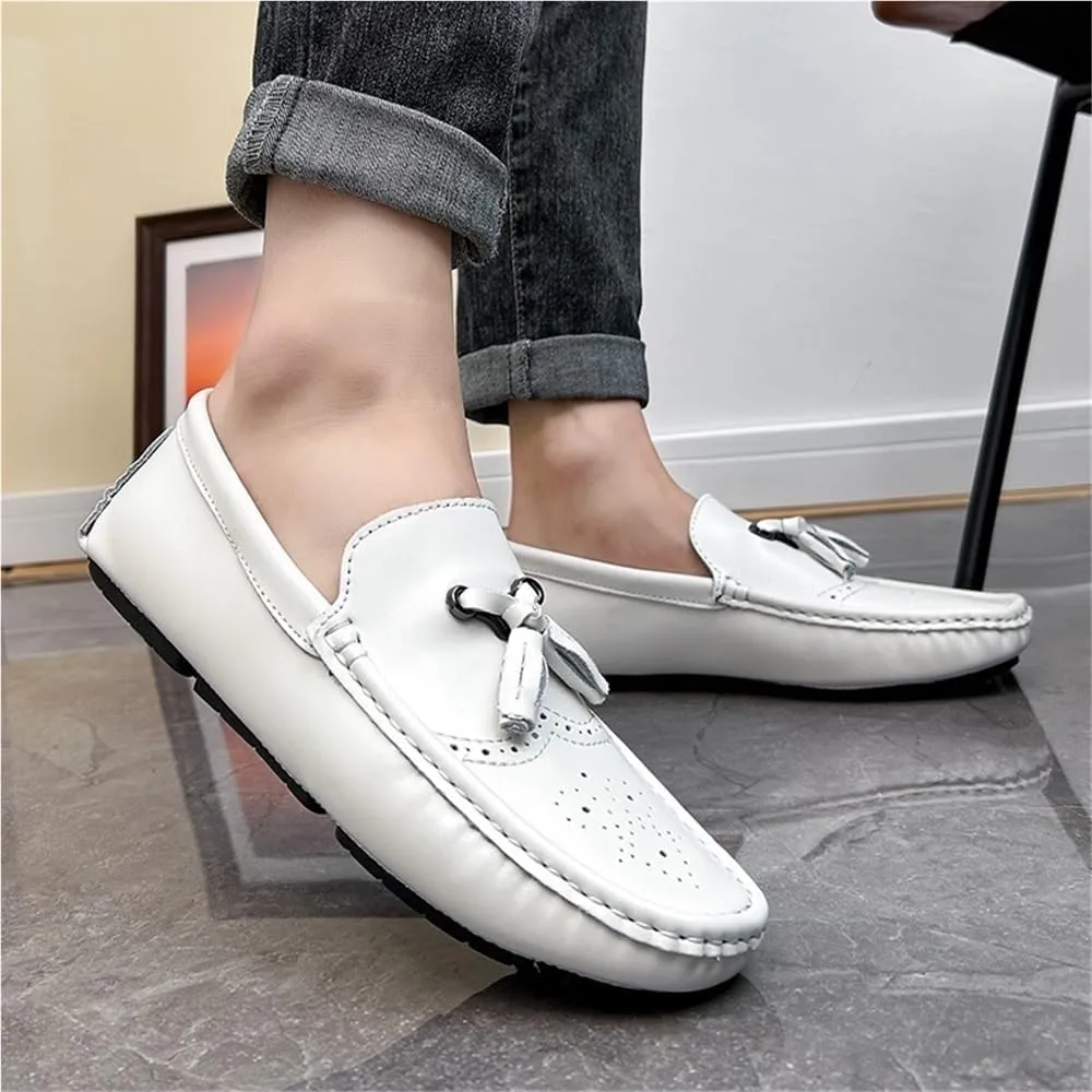 Mens Loafers Square Toe Brogue Embossed with Tassel Driving Loafers Lightweight Slip Resistant Flexible Party Slip-ons