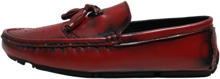Mens Loafers Square Toe Brogue Embossed with Tassel Driving Loafers Lightweight Slip Resistant Flexible Party Slip-ons