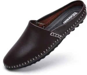 Mens Mules Clog Slippers Breathable Punching Genuine Leather Slip on Casual Backless Loafer Shoes