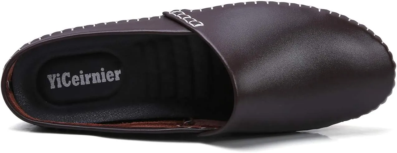 Mens Mules Clog Slippers Breathable Punching Genuine Leather Slip on Casual Backless Loafer Shoes